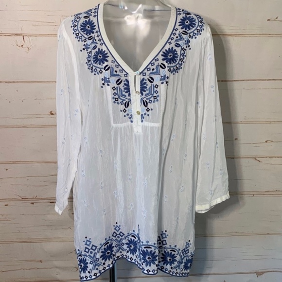 J. Jill Tops - J.JILL Sheer Embroidered Tunic Blouse L